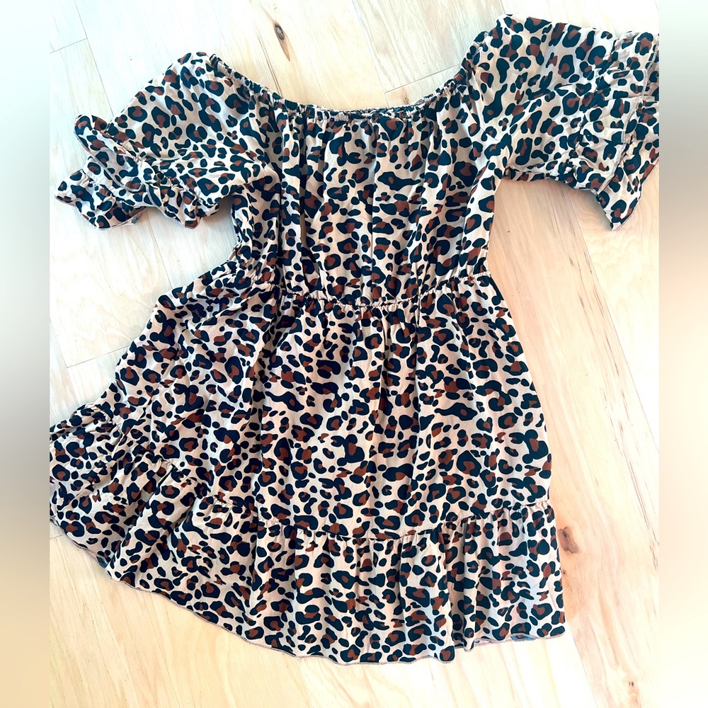 Elastic waist leopard print mini sun dress